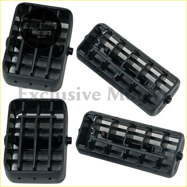 Black plastic a c air vent covers with grid design and mounting holes for mitsubishi l200 triton 1997-2004 back side