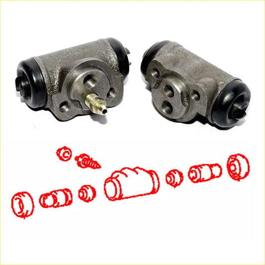 Gray metal 13/16 rear wheel brake cylinder set with black rubber caps and brass fittings for mitsubishi delica 1988-1999