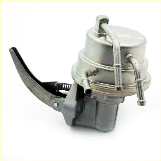 Silver metallic 2.4l fuel pump assembly for toyota hilux 1984-1988 with lever handle and multiple threaded fittings