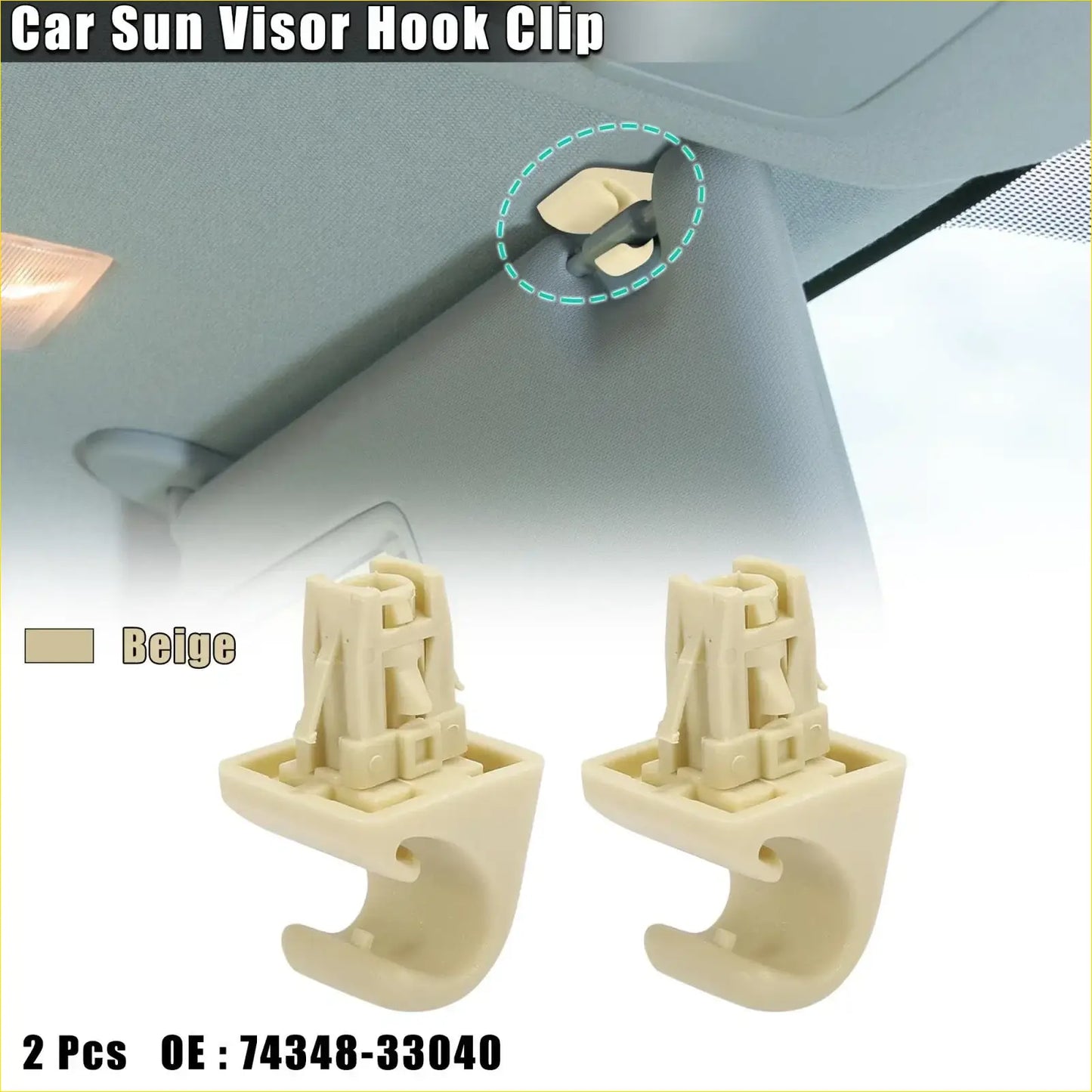 Beige plastic car sun visor hook clip for toyota highlander 2001-2023 shown from the back side