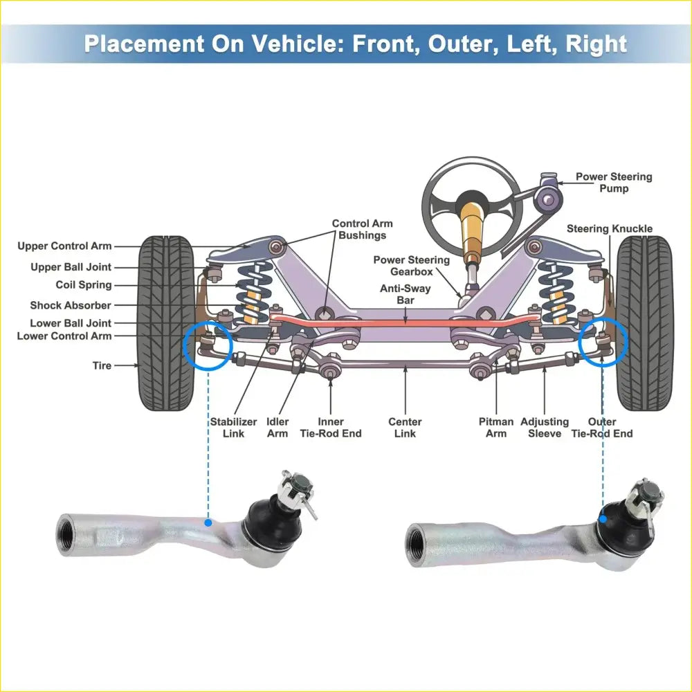 2 x Front Outer Tie Rod Ends for Toyota Tundra (2003-2006) - Steering
