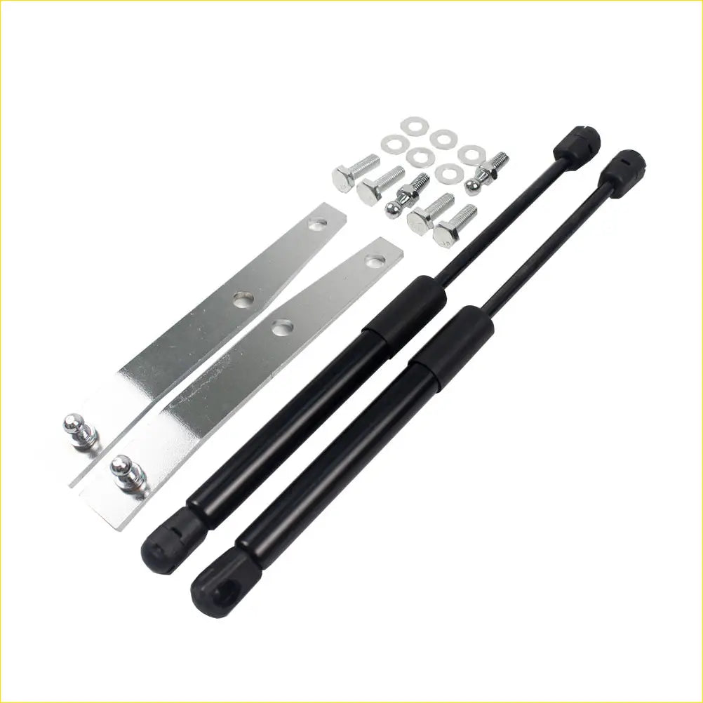 Black 2x 70 series bonnet gas struts with silver metal mounting plates for 79 series 1999+ vehicles