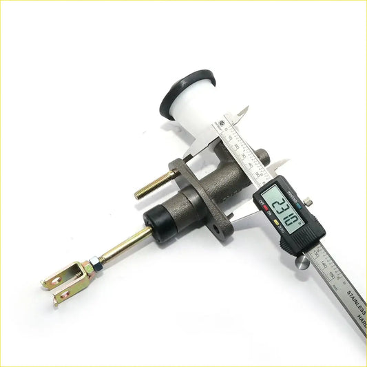 Gray metallic 5/8 clutch master cylinder with white plastic reservoir and black cap measured by caliper for Toyota Hilux