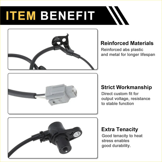 Black abs wheel speed sensor with metal parts and durable cable for toyota hilux front left 2005-2015 automotive use