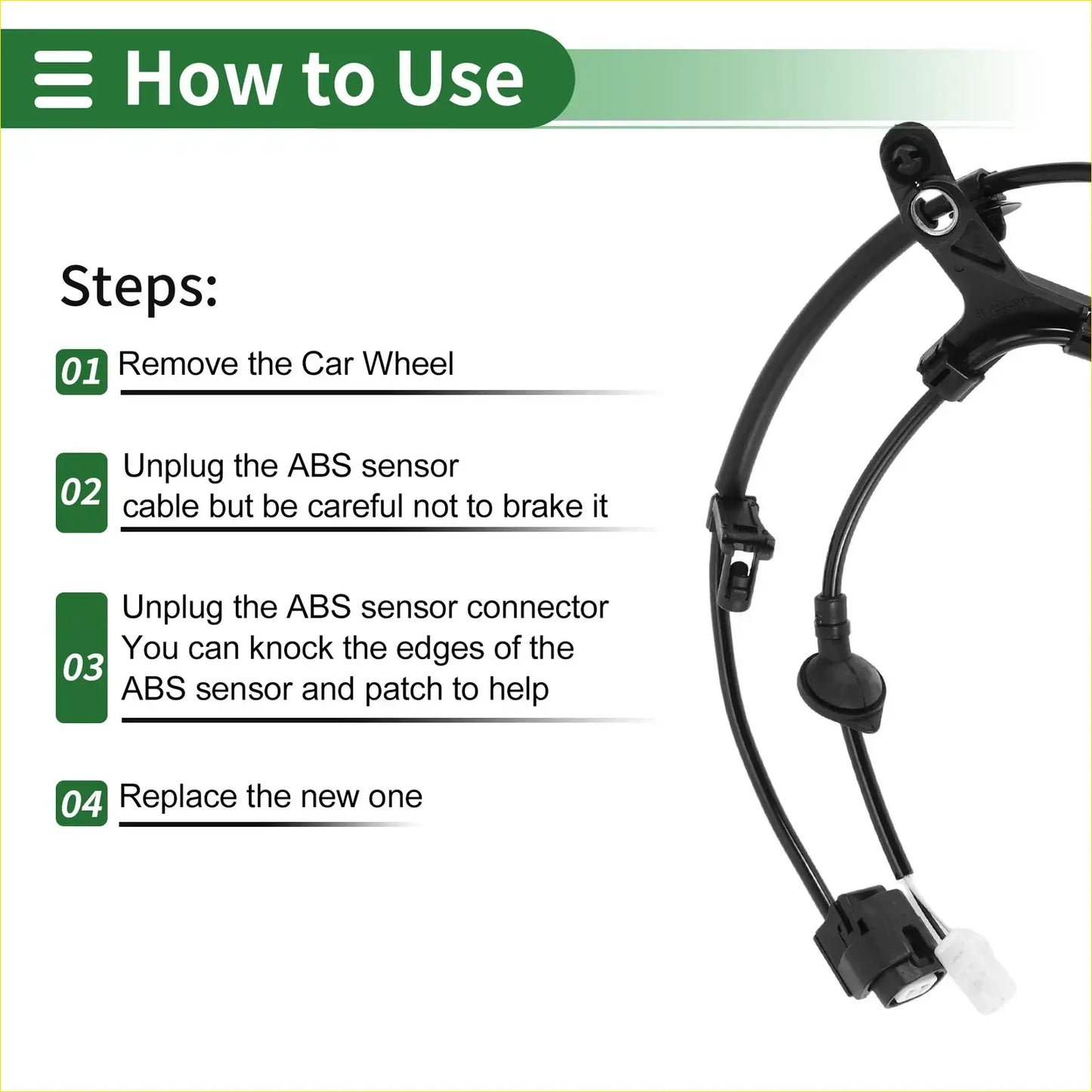 Black abs wheel speed sensor cable with molded plastic housing and connector for toyota soluna vios 2002-2013