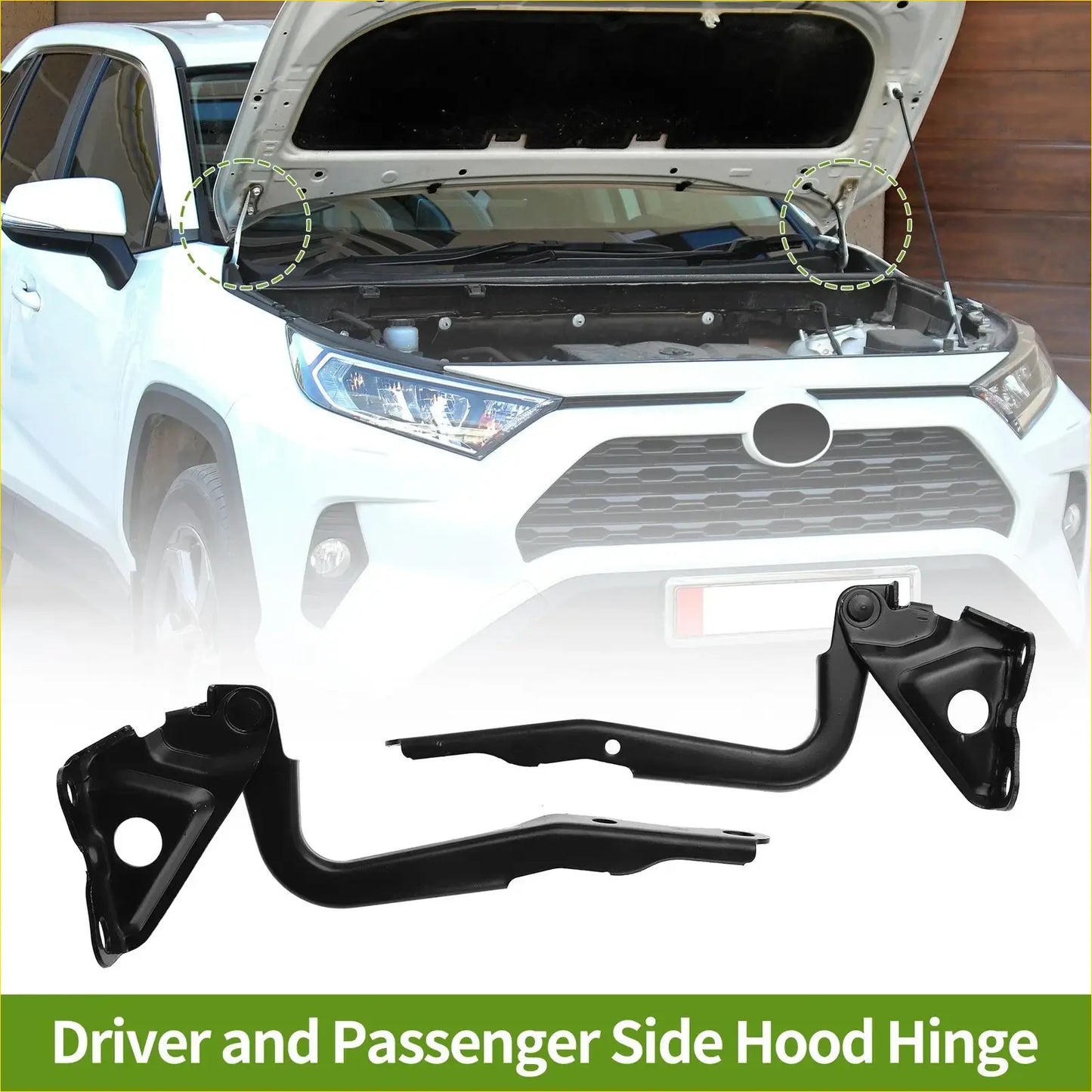 Black metal bonnet hinge assemblies for Toyota RAV4 2006-2014 front bracket 2 x shown from backside