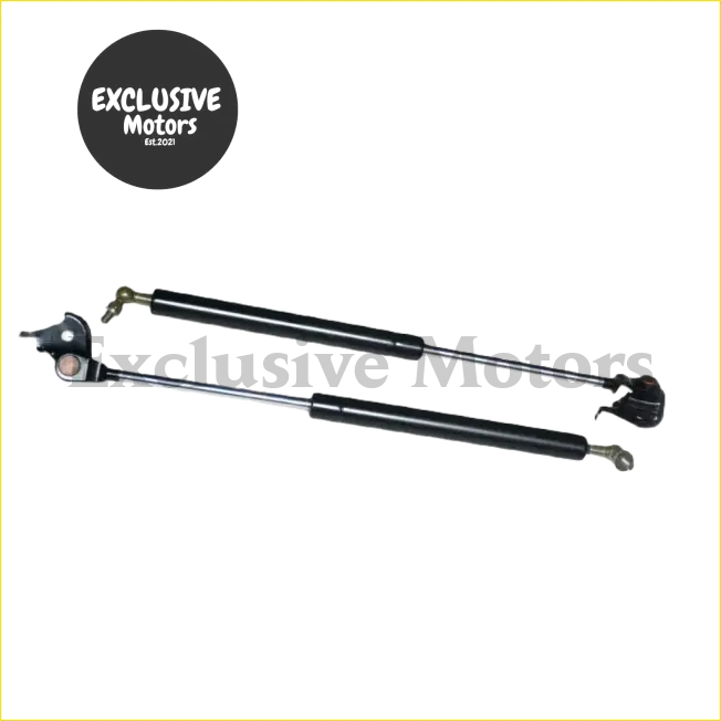 Black bonnet hood gas strut shock lift supports with metallic ends and mounting hardware for Toyota Land Cruiser LC80