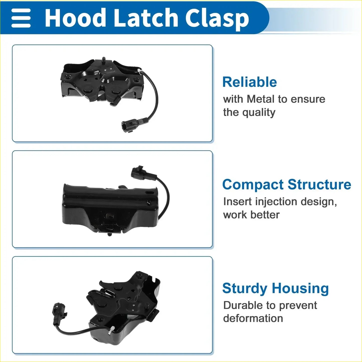 Black metal bonnet latch assembly for toyota crown 2005-2009 with compact injection-molded design and sturdy housing