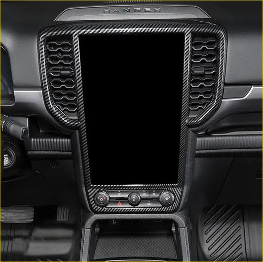 Black carbon fiber interior trim cover for ford ranger center console screen air vent surround