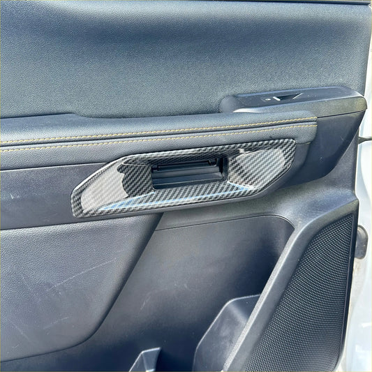 Carbon fiber interior door handle panel trim cover in black textured finish for ford ranger