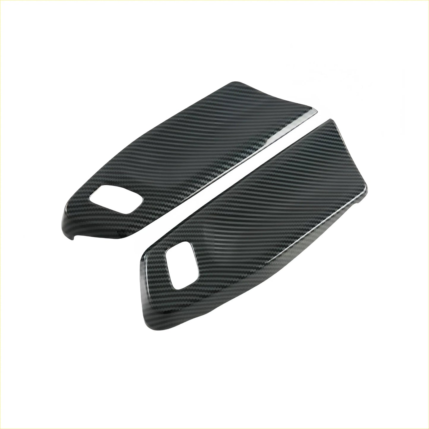 Carbon fiber interior front door panel trim cover for ford ranger with black glossy carbon fiber texture and precise cutouts