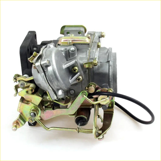Gray metallic carburetor with brass components and black wire for 1587cc 12r i4 engine in toyota hilux corona hiace
