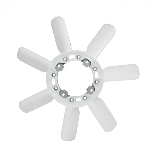 White plastic cooling fan blade with eight curved blades and metal bolts for toyota hilux 1988-1997
