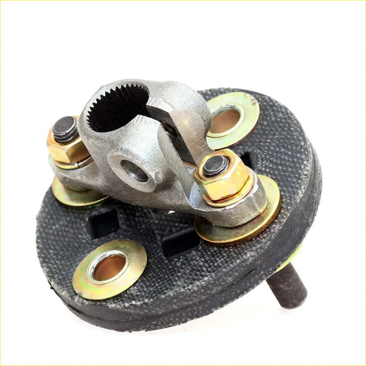 Silver metal universal joint assembly with gold bolts and black rubber base for toyota hilux flexible steering column