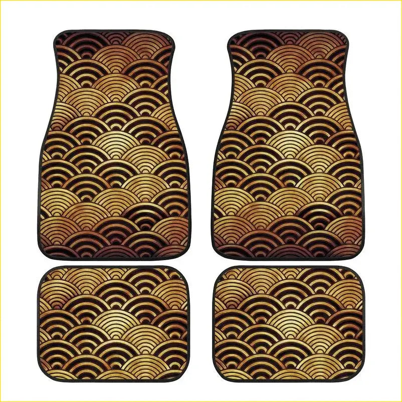 Custom Japanese Waves Floor Mats Gold - Interior Accessories