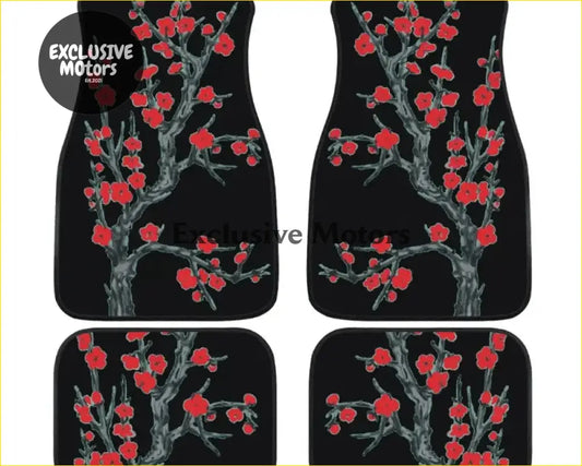 Custom Red Cherry Blossom Floor Mats - Interior Accessories