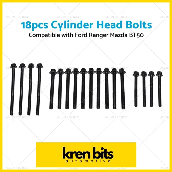 Set of 18 black cylinder head bolts for ford ranger pj pk and mazda bt50 b3000 engine maintenance
