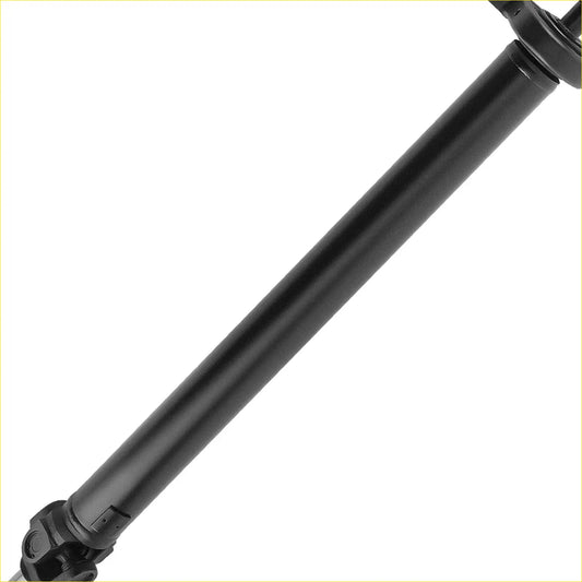 Black metal drive shaft with smooth cylindrical body and machined ends for ford f-150 2006 v8 46l rear 144.5 wb