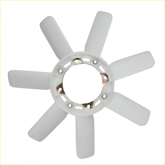 White plastic engine cooling fan blade with six curved blades and metal bolts for Toyota Hilux 1972-1978