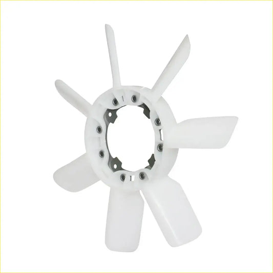 White plastic engine cooling fan blade with eight blades and mounting holes for toyota hilux xtracab 1983-1988