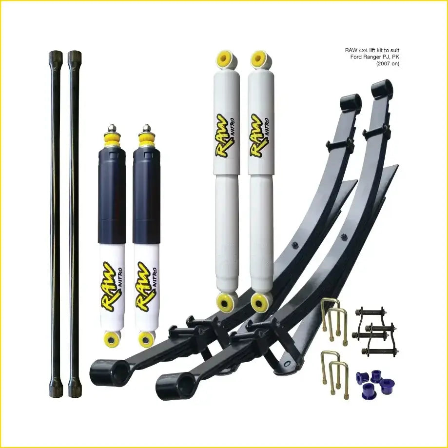 Black and white raw nitro suspension lift kit with yellow accents for ford ranger pj pk 2006-2011 with 926mm torsion bar