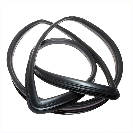 Black rubber weatherstrip seal coiled in a loop for front windshield on toyota hilux 1988-1997 models