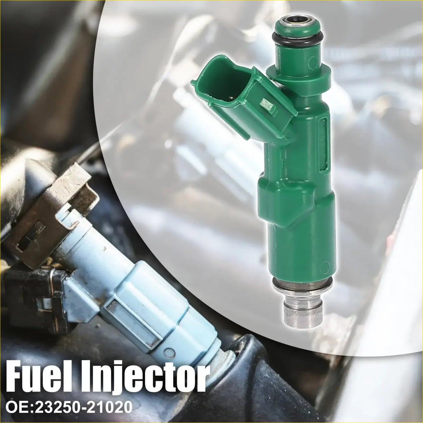 Green plastic fuel injector with metallic threaded tip and black rubber o-ring for toyota prius echo 1.5l 2000-2009