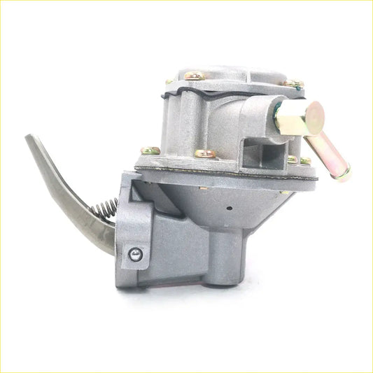 Gray metallic fuel pump for toyota hilux rn25 with brass adjustment knob and curved lever arm close up view