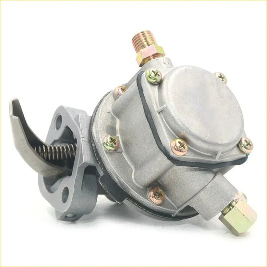 Gray metallic fuel pump with brass fittings and spring-loaded lever for toyota hilux 2nd gen 1972-1978