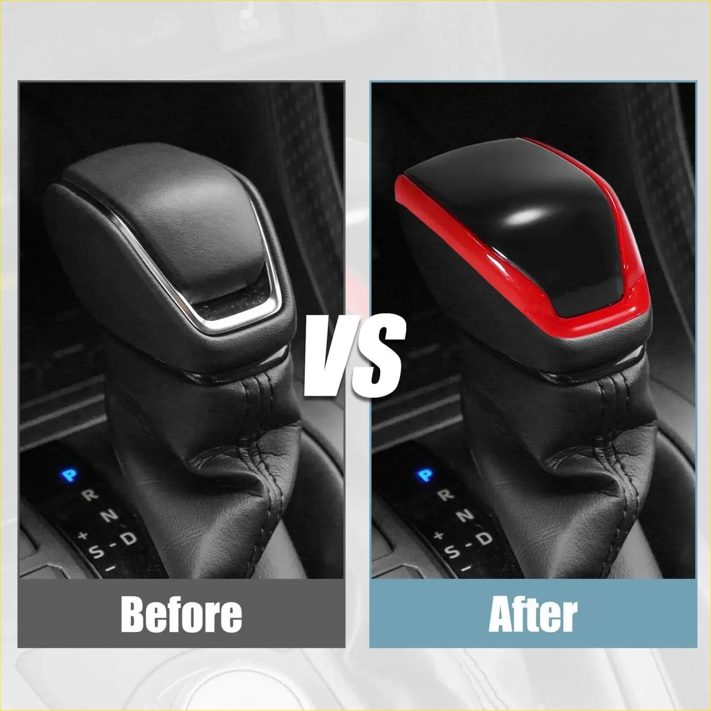 Black leather gear shift knob cover sticker with glossy red trim for Toyota RAV4 Highlander 2019-2021