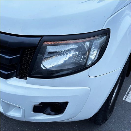 Matte black headlight covers for ford ranger px1 2012-2015 with black trim and amber led daytime running light