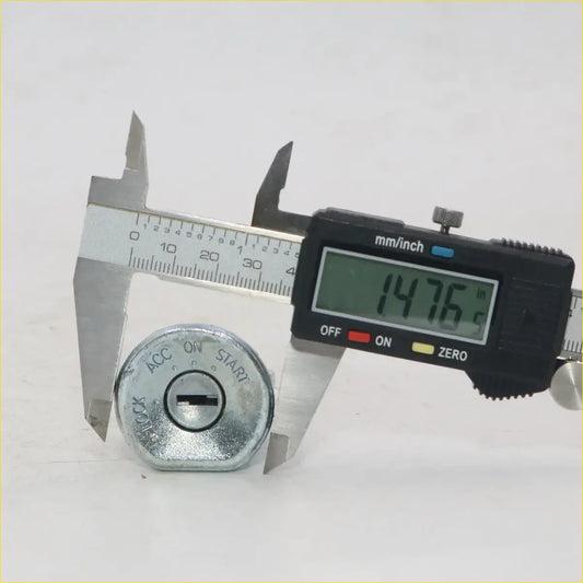 Silver metal ignition switch barrel with acc on start markings and keyhole measured at 14.76 mm for Toyota Hilux 1978-1983