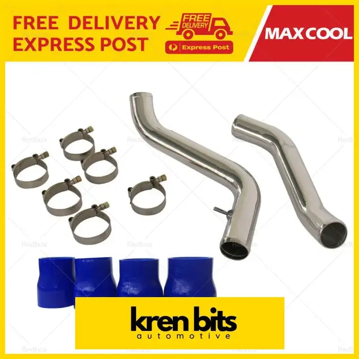 Shiny chrome intercooler piping kit with blue silicone hoses and metal clamps for isuzu d-max mux 3.0 turbo diesel