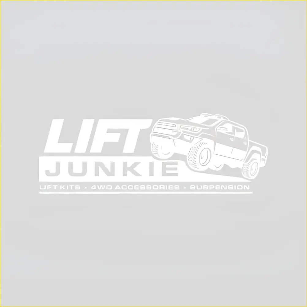 Lift junkie logo with black and white pickup truck illustration and bold lettering for 2 inch suspension lift kit toyota landcruiser 78 series