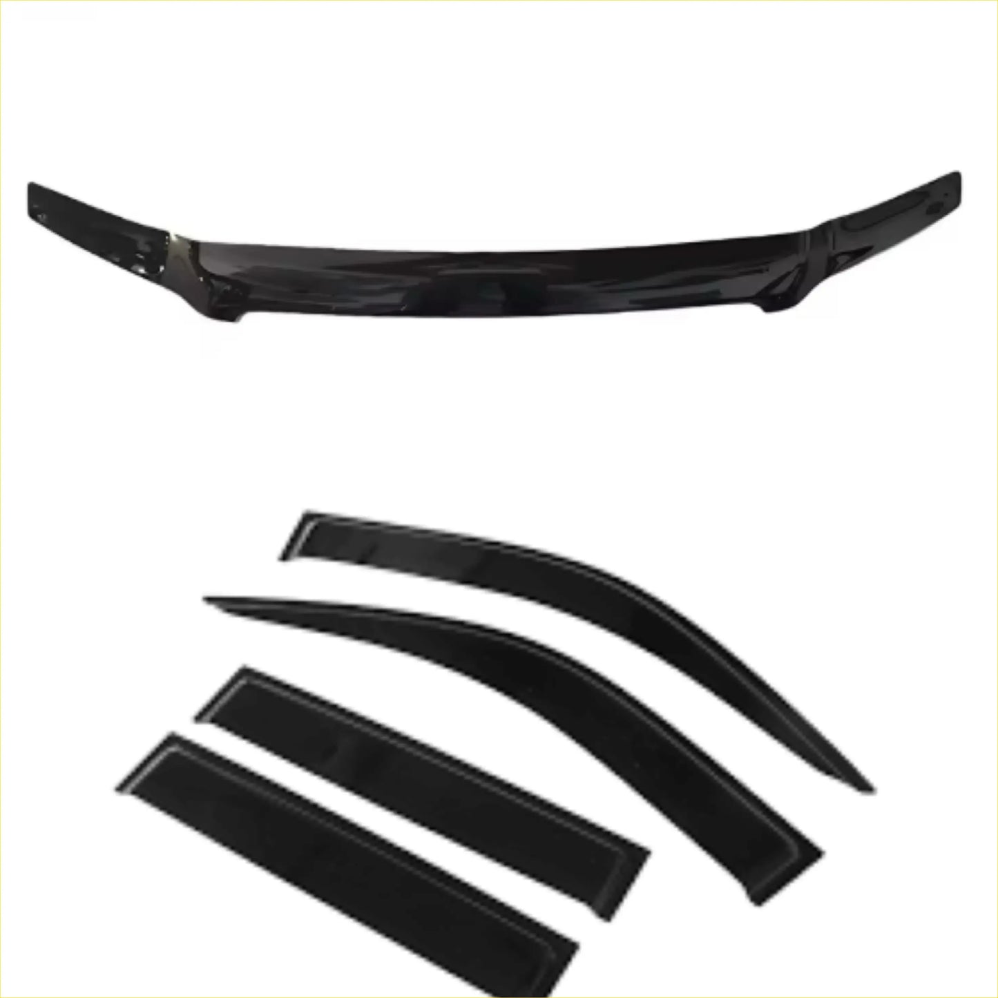 Black glossy vinyl window visors set for ford ranger pj 2006-2008 with monsoon and bonnet guard features