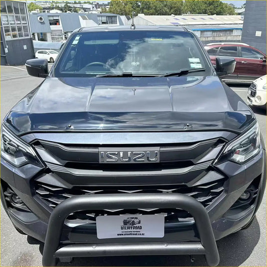 Black isuzu d-max pickup with monsoon rugged front bumper guard for 2024 plus models