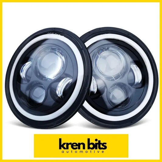 Black and white circular led halo headlights with sleek modern design for nissan safari gq halogen replacement kit