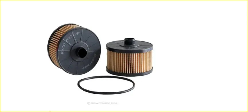 Black and tan cylindrical oil filter with ribbed design and molded cap for 1.2l nissan juke st 2015-2020
