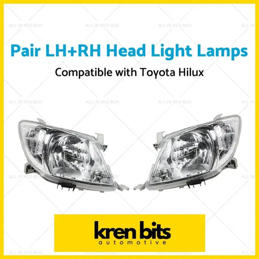 Pair of clear chrome finished headlight lamps for toyota hilux ute 2008-2012 lh and rh side