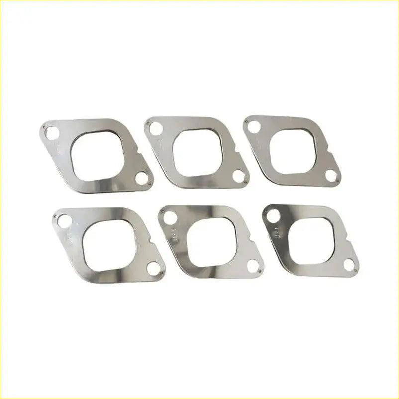 Six metallic silver permaseal mls r square exhaust manifold gaskets with four bolt holes for nissan patrol