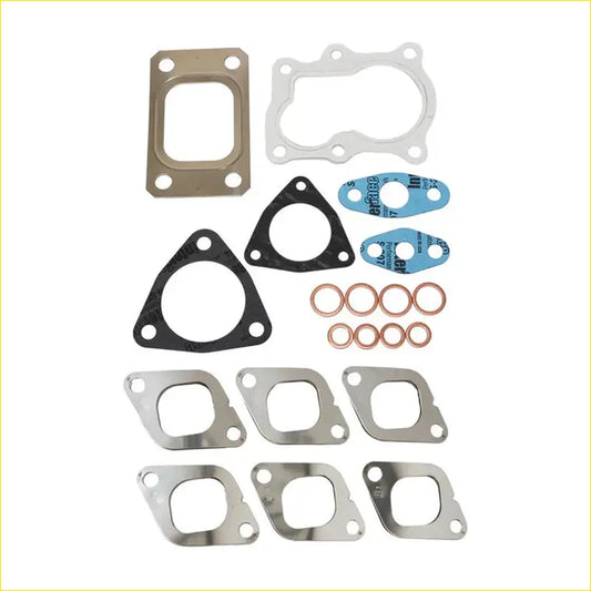 Set of permaseal mls-r exhaust manifold and turbo gaskets with copper washers in metallic black white and blue for nissan patrol