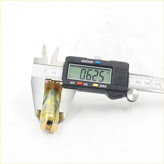 Brass-colored cylindrical rear drum brake shoes adjuster for Toyota Hilux measured at 0.625 inches by caliper