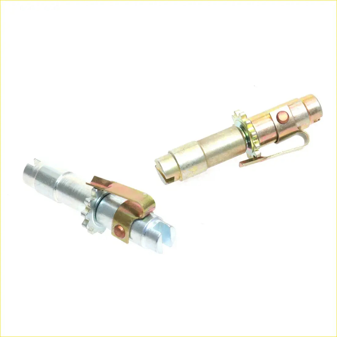 Two metallic quick-connect couplings in silver and brass for rear drum brake shoes adjuster toyota hilux rn20 rn25