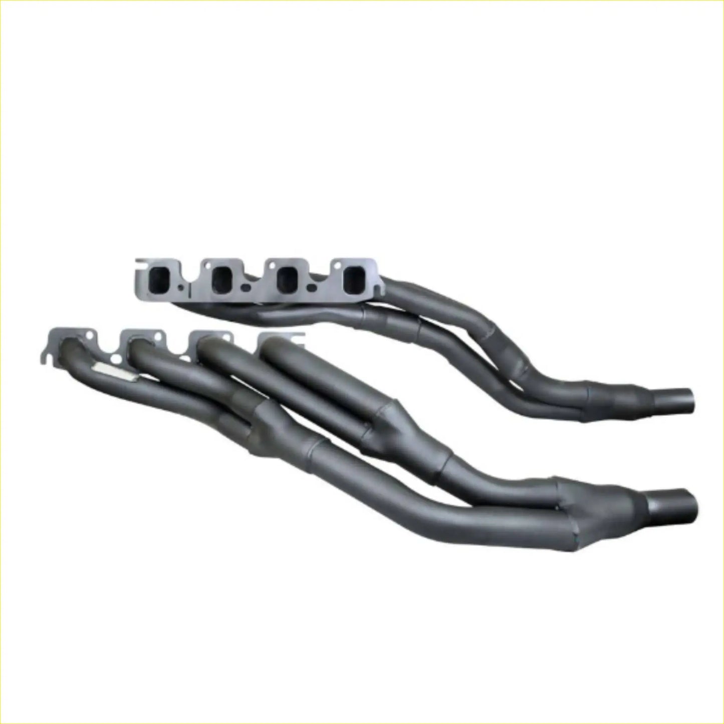 Black and silver redback headers exhaust manifold with four tubes and bracket for ford f100-f250 2wd 302-351ci v8 motor