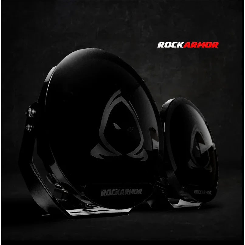 Glossy black off-road lights on Rockarmor Elite Bullbar with control box for Isuzu Dmax