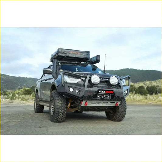 Black rockarmor gt hoop steel bullbar front bumper with round headlights red trim for isuzu dmax 2020-2024