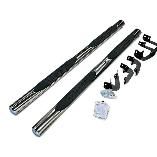 Chrome stainless steel side step bars with black rubber grips and mounting brackets for hilux 2015-current