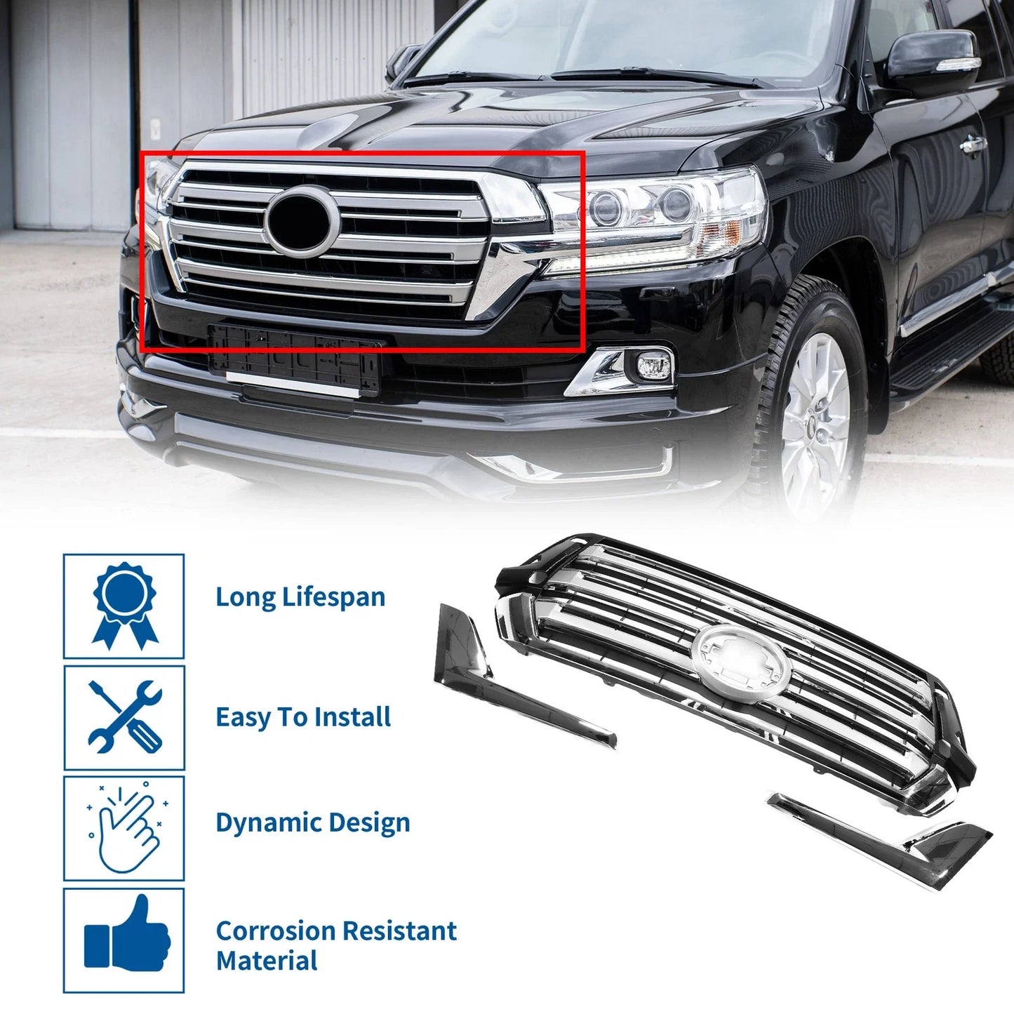 Front Upper Bumper Grille for Toyota Land Cruiser LC200 (2016-2021)
