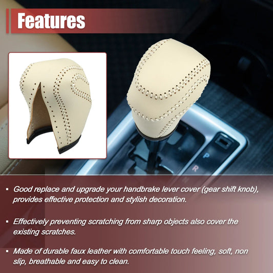 Gear Shift Knob Cover for Toyota Land Cruiser Prado (2010-2023) Beige Stitched