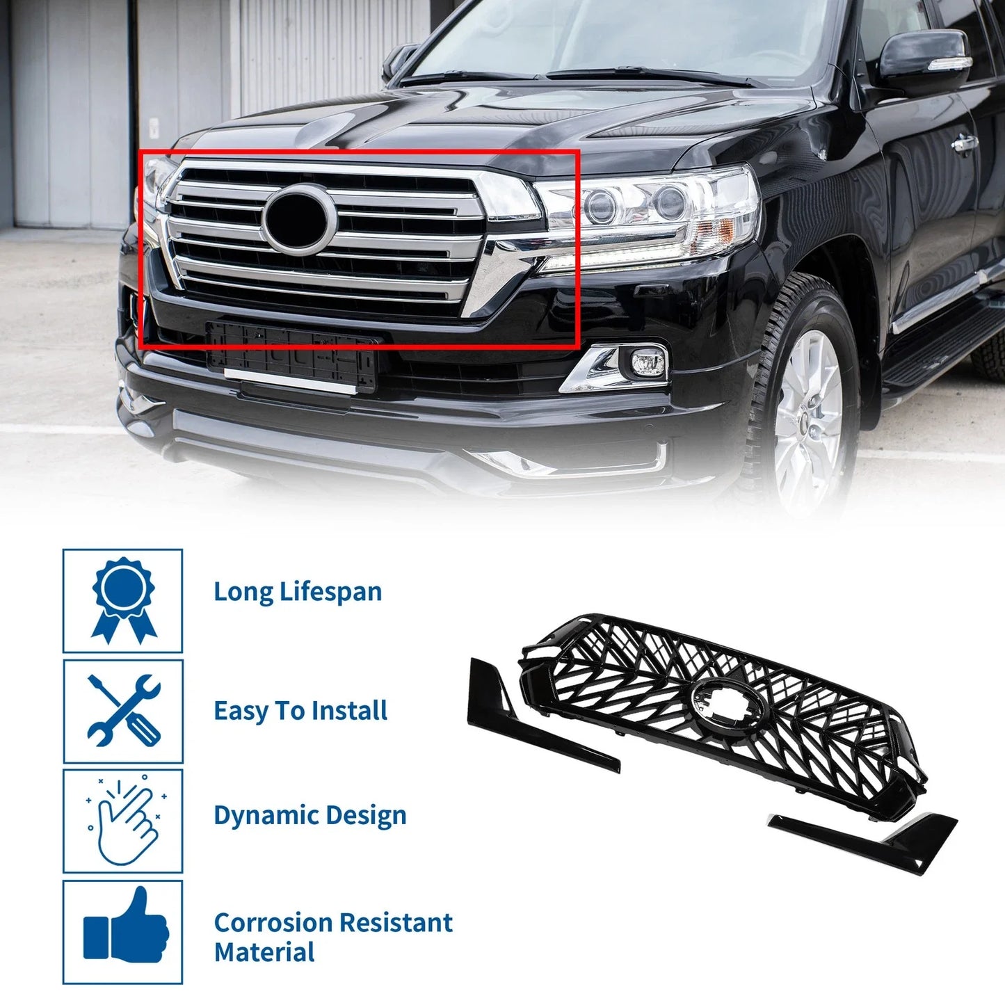 Front Upper Bumper Grille for Toyota Land Cruiser LC200 (2016-2020)